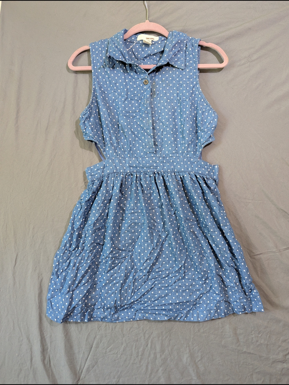 Sleeveless Blue Polka Dot Cutout Side Dress